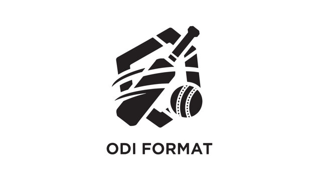 A stylized black and white logo featuring a cricket bat and ball, representing the ODI format of cricket, ideal for sports marketing and advertising materials.