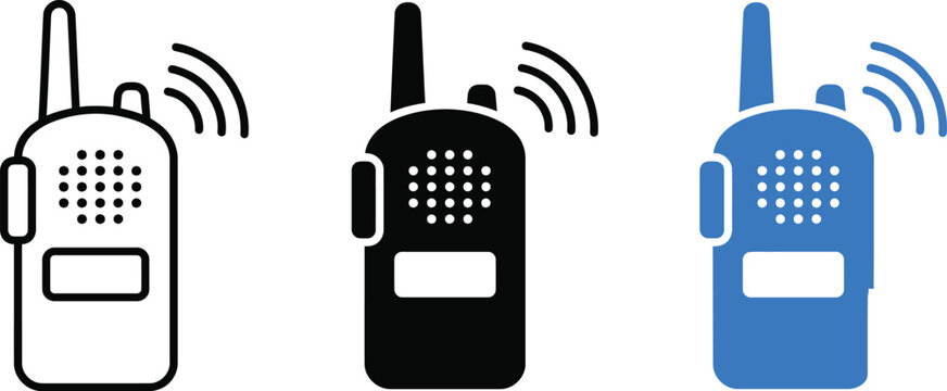 Three walkie talkie icons black white and blue variations