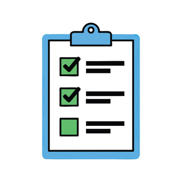 A flat vector illustration of a blue clipboard with a checklist of tasks.
