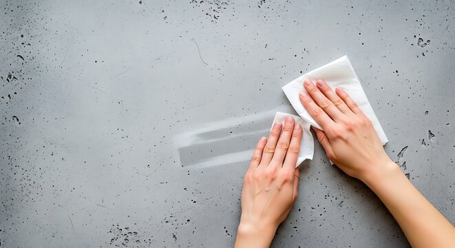 Person cleaning a glass surface with a microfiber cloth