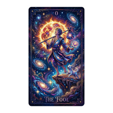 Celestial Tarot 00 Fool Filled with Deep Space Nebula and Sparkling Stars