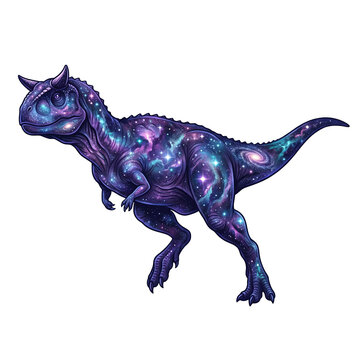 Mystical Cosmic Carnotaurus with Constellation Stars on White Background