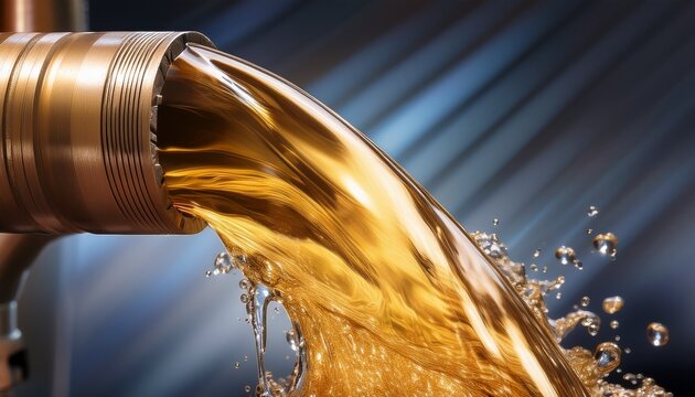 golden viscous liquid gushes from a pipe another stream blurs ideal for illustrating energy industry fuel or liquid production