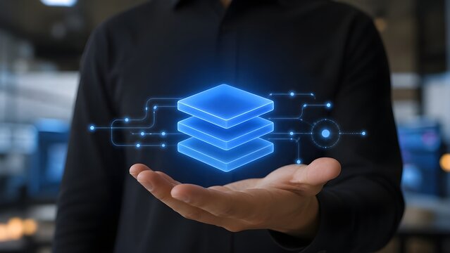 Data Center Database and Server Storage Concept with Layered Data Icons