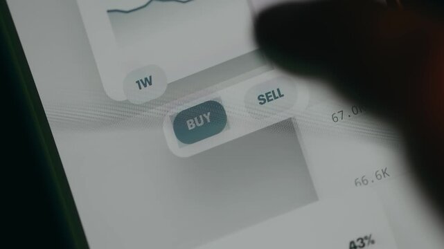 Trading interface with options to buy or sell financial assets, user taps the BUY option