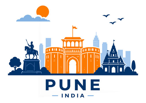Chandigarh India skyline flat illustration with Open Hand Monument and city landmarks in minimal style