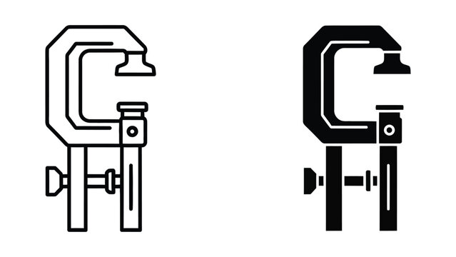 Black and white clamp icon with bolt and nut detail