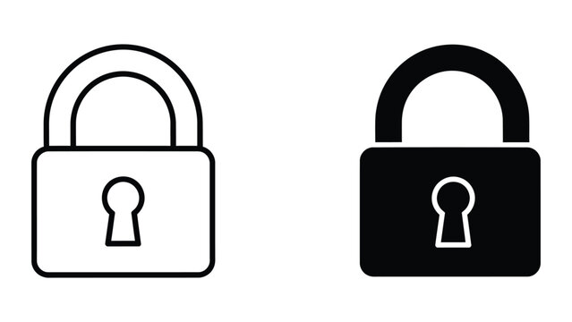 Simple closed padlock icon in black and white contrast