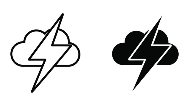 Modern lightning bolt cloud icon set in black and white