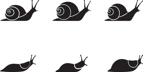 snail and slug animal icon, solid black, white background, minimalist, sharp edges, vector style. © Brown Fish