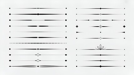Collection of various black line and dot decorative elements for design on isolated white background © dua