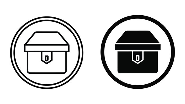Locked box icon with padlock symbol in circular frame