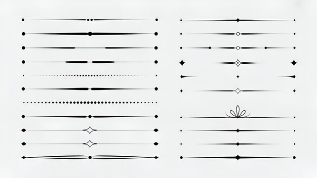 Collection of various black line and dot decorative elements for design on isolated white background