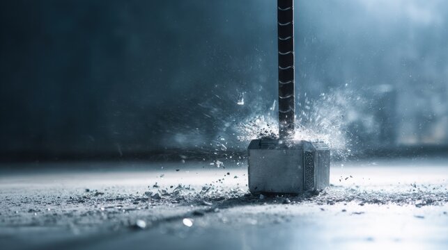 hammer impact moment contact surface motion freeze industrial force concept dramatic lighting