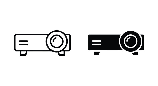 Digital projector icon set for presentations and office equipment