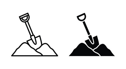 Construction shovel in dirt pile icon in line and solid style © Poly