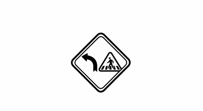 Warning sign for left turn and pedestrian crossing ahead