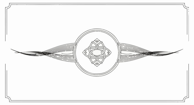 Vintage decorative border with central Celtic knot and abstract flourish designs