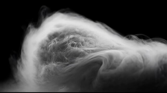 Dense white smoke billowing and expanding on black background