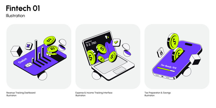 Freelancer Finance App Illustrations &ndash; Income Tracking, Dashboard & Tax UI Kit