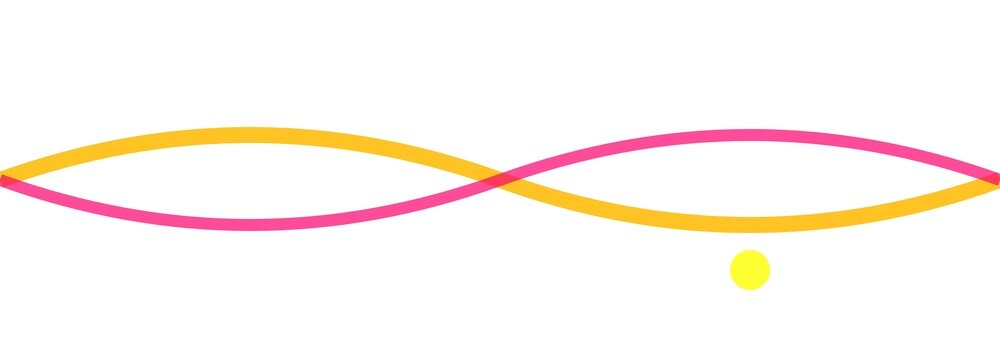 Intertwined waves with yellow dot abstract movement background geometric illustration