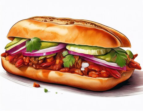 mexican sandwich cemita poblana on white background generative ai