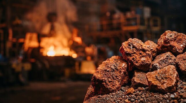 Crushed aluminum ore bauxite chunks in industrial mining facility