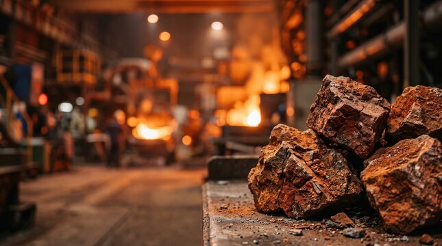 Crushed aluminum ore bauxite chunks in industrial mining facility