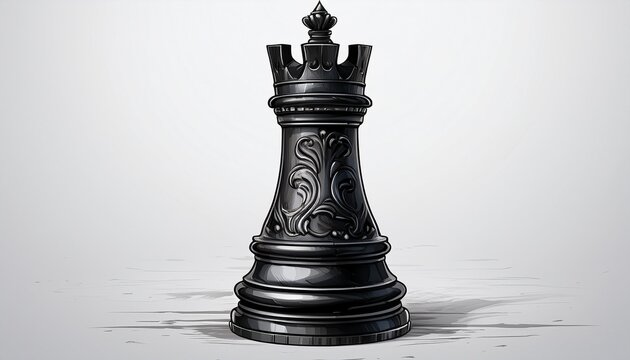 black rook chess piece on white background generative ai