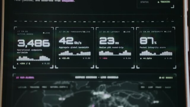 Live network status dashboard with key metrics for a global infrastructure