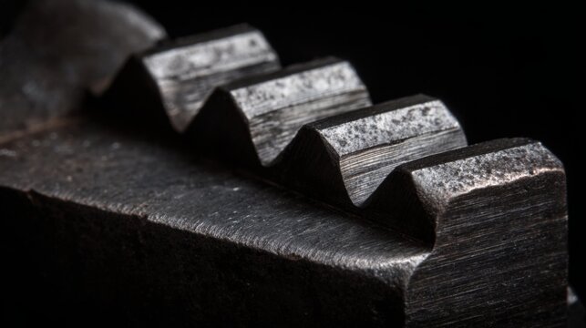 metal vise jaws macro serrated steel gripping object texture industrial detail dramatic side lighting