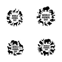 Fototapeta premium Four Circular Arrangements of Animal Silhouettes with Animal Day Text