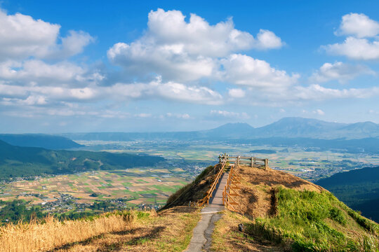 mount Aso volcanic caldera from Nishiyunouraenchi Observatory, Kumamoto
