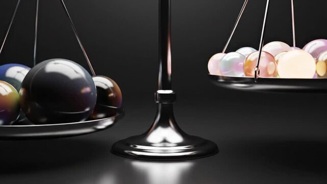 Balance scale with spheres depicting concept of value and comparison