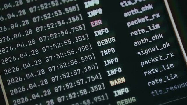 Terminal log showing real-time network traffic and system events