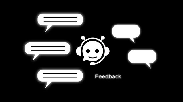 Ai chatbot customer support concept with animated feedback speech bubbles on black background, artificial intelligence.