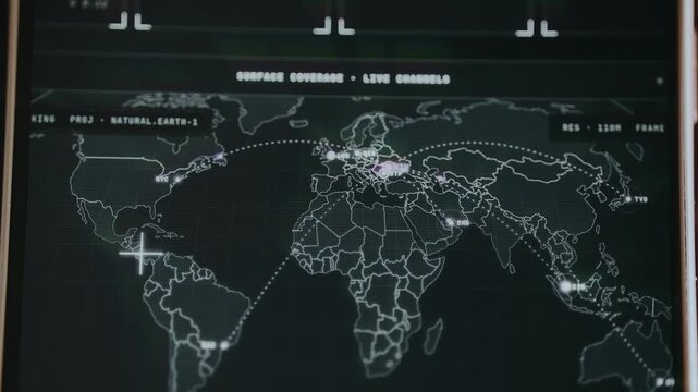 Strategic map visualization showing flight trajectories as dotted paths