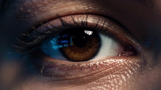 Close up of mesmerizing brown eye showing intricate eyelashes and natural beauty