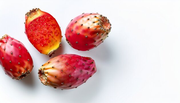 red prickly pear also known as opuntia prominently displayed on a white background offers ample copy space for your text a striking top view flat lay featuring the vibrant red prickly pear