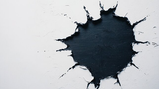 Chaos in negative space artistic black splatter on white canvas studio art contemporary abstract