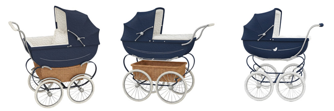 set of bule  Inglesina Classica pram, on withe background PNG photo''
