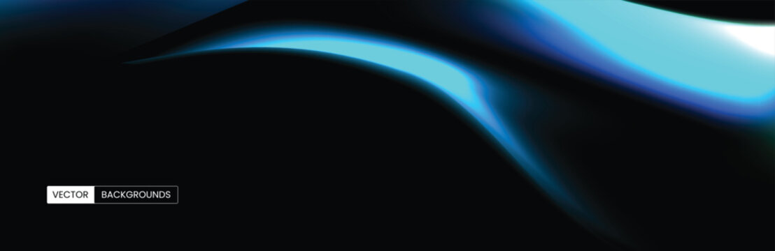 Modern Blue Gradient Wave Flow on Dark Background &ndash; Abstract Vector Mesh Design
