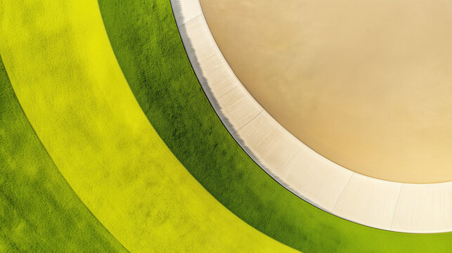 Aerial view of vibrant green golf course with sand bunker