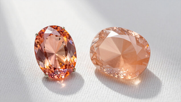 Rare Padparadscha Sapphire and Morganite Comparison on White Linen