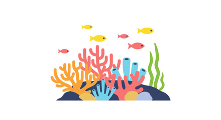 Colorful Coral Reef with Small Fish Swimming - Underwater Scene © Tora