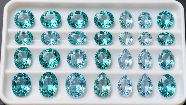 Educational Color Intensity Analysis Paraiba vs Aquamarine on Grading Tray