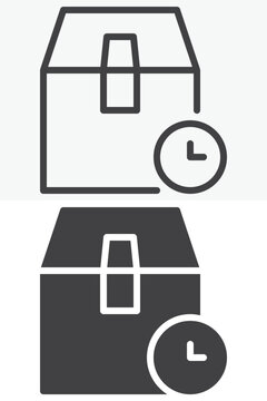Delivery box waiting time icon set in line, outline and solid style. Editable stroke vector sign and symbol. Package icon collection for shipping design.