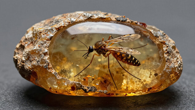 Prehistoric Mosquito Trapped in Raw Baltic Amber Fossil