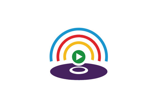 Colorful Multimedia Play Button and Disc Logo Concept for Digital Streaming and Broadcasting