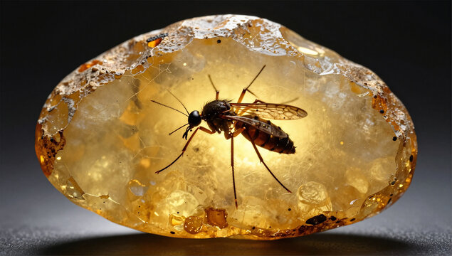 Dramatic Backlit View of Prehistoric Insect in Fossil Resin